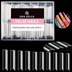 UNA GELLA Tapered Square Nail Tips XXL 216 PCS No C Curve Nail Tips Extra Long Square Straight Nails Half Fake Nail Tips No Trace for Acrylic Nail Tips for Home DIY with Box