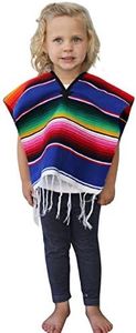 Del Mex Youth Kids Child Mexican Serape Poncho Costume (Blue, Ages 2-5)