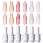 Gellen Gel Nail Polish Kit - 6 Elegant Shades Pink Rose White Nude Pearl Gel Nail Polish Set, Shimmer Mermaid Gel Polish, Soak Off Thread Effect Nail Art Manicure Gifts for Women