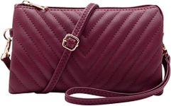 B BRENTANO Vegan Leather Multi-Pocket Crossbody Purse/Clutch with Card Slots, Removable Wristlet & Adjustable Shoulder Strap, Chevron Embroidered Merlot, Small