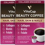 VitaCup Beauty Collagen Coffee Pods for Hair, Skin & Nails, with Biotin & Folate, Medium Dark Roast, Keto Friendly, Recyclable Single Serve Pod Compatible with Keurig K-Cup Brewers,32 Ct