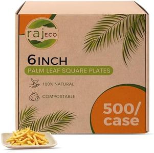 Raj Palm Leaf Plates Bulk [50-Pack] 6" Square Plates(10 CASES - 500 PACK) like Bamboo plates Disposable, Strong, Decorative Compostable Tableware for weddings, Lunch, Dinner, Birthday,Outdoor