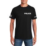 Veracco 2-Sided Police T-Shirt – Cop Guard T-Shirts Event Staff Shirt Two-Sided American USA Flag On Arm Men Tees, Black, Small