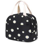 Flowers Insulated Lunch Bag for Women Girls, Reusable Lunch Box Picnic Tote Bags for Adults Kids School Work Travel (Black)