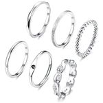 JeryWe 6 Pcs Stainless Steel Rings for Women Set Silver Knuckle Rings Stackable Simple Carve Heart Wedding Bands Engagement Promise Eternity Bands Thumb Rings for Women