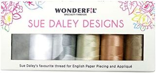 WonderFil Sue Daley Designs Neutrals Specialty Threads, 6 x 273yd spools 2-Ply 80wt Cottonized Soft Polyester Silk-Like Thread Fine Sewing English Paper Piecing EPP Applique Sewing Decobob