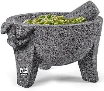 FESTMEX Genuine Handmade Mexican Mortar&Pestle,Piedra Natural Volcanica Stone,Heavy&Durable,Perfect for Homemade Salsas,Guacamole,Other Molcajete Plates | Made in Mexico (8''es Pig Design)