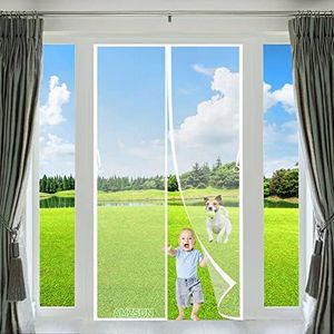 Magnetic Door Screen with Self Sealing 85x205cm Hands Free DIY Retractable Garage Door Window Screen Keep Away from Mosquitoes Let Fresh Air inWhite