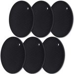 homEdge Silicone Round Trivets, 6 Pack Heat Resistant Non Slip Pot Holders-Black, 7x0.24x7 inches, Food Grade Silicone, Honeycomb Surface Design, Dishwasher Safe, Multipurpose Kitchen Utensil