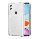 DEFBSC Case for iPhone 11, Transparent Back Card Holder Phone Case, Ultra Slim Soft TPU Shockproof Clear Case with Card Slot for Back of Phone - White