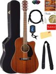 Fender CD-60SCE Solid Top Dreadnought Acoustic-Electric Guitar - All Mahogany Bundle with Hard Case, Cable, Tuner, Strap, Strings, Picks, Austin Bazaar Instructional DVD, and Polishing Cloth