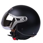 Vintage Motorbike Open Face Helmet Motorcycle Jet Crash Helmet Lightweight Safety Electric Biker Helmet ECE/DOT Approved Retro with Visor Scooter Pilot Helmet for Men and Women,Pure Black,L