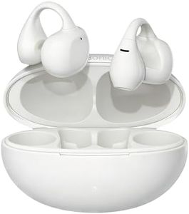 Essonio Open Ear Earbuds ENC AI Air Conduction Headphones 68H Playtime, Stereo Sound, Touch Control, Premium Clip-On Open-Ear Earphones for Office & Daily Use, White
