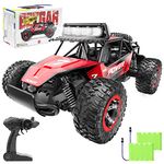 BEZGAR TB141 Remote Control Cars - 1:14 Scale RC Car, 2WD 20KM/H All-Terrains Toy Off Road Vehicle Monster Truck with Two Rechargeable Batteries for Boys Kids Adults and Girls, Red