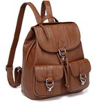 VASCHY Backpack Womens, PU Leather Backpack Purse Women's Fashion Backpack Drawstring Ladies Rucksack Bag Vintage Casual Backpack School Bag with Back Pocket for Travel, Shopping, Work(Brown)