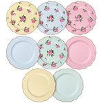 BTaT- Porcelain Floral Plates, Royal Dessert Plates, 8 inch, Set of 8, Appetizer Plates, Floral Plates, Salad Plates, Small Plates Set, Small Dishes, Dinnerware