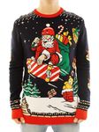 Ugly Christmas Party Classic Knitted Ugly Christmas Sweater for Men and Women - Funny Reindeer Sweaters, Skateboard Santa Blue, Medium