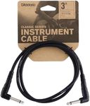 D’Addario Accessories Classic Series Guitar Patch Cables - Guitar Pedal Cable with ¼ Inch Ends - Durable & Reliable - Instrument Cable for Pedalboards - Right Angle - 3 feet