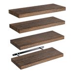 Pipishell Floating Shelves, 40cm Shelves for wall, Paulownia Wood Wall Shelves, Wooden Shelves Set of 4 for Bathroom, Bedroom, Office, Living Room, Kitchen,etc (Brown)