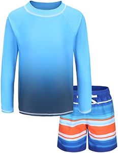 HowJoJo Kids Rash Guard Set Boys Long Sleeve Swim Trunks and Swim Shirt Sets Two Piece Swimsuits, Blue 02, 8-10 Years