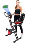 YYFITT 2-in-1 Foldable Exercise Bike w/Luminous Display, Fully Adjustable Indoor Stationary Bike w/ 16 Level Resistance, Hand Workout Bands, Wider Seat, Bigger Backpad and Phone Holder [2025 Version]