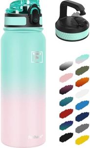 Fanhaw 20 Oz Insulated Stainless Steel Water Bottle with 2 Lids (Chug Lid& Carabiner Lid) - For Kids, Women, Men | Leak & Sweat Proof with Anti-Dust Lid (Green Pink)