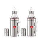 DINIX Stainless Steel Oil Dispenser with Nozzle 1 Litre (1000 ml) | Oil Container | Oil Pourer | Oil Pot | Oil Can| Oil Bottle with Handle, Pack of 2