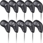 CRAFTSMAN GOLF Black Leather Iron Headcover Set 10pcs with No. on Both Sides Magnetic Closure…