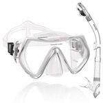 WACOOL Professional Adults Teens Kids Snorkeling Snorkel Diving Scuba Package Set with Anti-Fog Coated Glass Purge Valve and Anti-Splash Silicon Mouth Piece for Men Women (Adults,Silver)