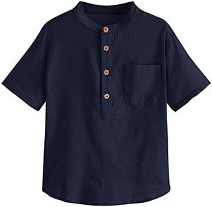 Inorin Boys Button Up Henley Shirts Short Sleeve Lightweight Summer Cotton Dress T Shirt Tees Tops One Pocket Navy