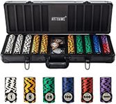 ARTGAME 14 Gram Clay Poker Chip Set for Texas Hold’em, 500 Pcs Casino Style Chips, with K-Type Aluminum Case and Dealer Buttons.