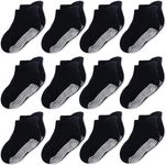 CozyWay Non-Slip Ankle Style Socks Baby Socks Toddler Socks with Grippers, 12 Pack for Baby Boys and Girls, Solid Black, 1-3 Years