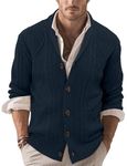 Linvich Men's Dark Blue Cardigan Sweaters Shawl Collar Button Down Cable Knitted Sweaters Retro Autumn Winter Clothing