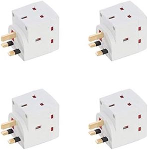 BAANI 3 Way Plug Adapter UK - Multi Plugs Extension Sockets Adapter - UK 3 Pin Socket Extensions Plug 250V 13Amp - Power Extender Multiplug Block for Kitchen, Office, PC, TV, Indoor Lighting (4 Pack)