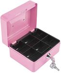 Safe Box with Key Lock, Portable Steel Petty Fireproof Waterproof Cash Security Box with Small Combination Anti Theft Household for Travel Home Office Jewelry Documents(Pink)