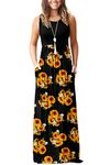 AUSELILY Maxi Dresses for Women UK Sleeveless Maxi Dress Loose Long Dresses with Pockets Black Sunflowers XL