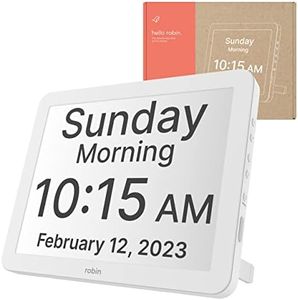 Robin Clock with Day and Date for Elderly, Clocks for Seniors, Dementia Clock, Digital Calendar Clock Elderly Bedside Clocks Seniors Alzheimers Products Dementia Clocks Seniors Extra Large, White 15"