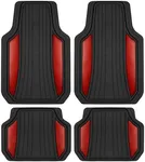 Motor Trend ChromeTech Car Floor Mats Full Set - Durable Rubber Floor Mats for Cars with Two Tone Accent, All Weather Interior Protection for Front and Rear with Non-Slip Backing, Red Chrome