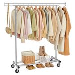SONGMICS Clothes Rail, Heavy Duty Clothes Rack on Wheels, 45 x (92-132) x 161.5 cm, with Extendable Hanging Rail, 100 kg Load Capacity, Easy Assembly, Portable, Silver HSR13S