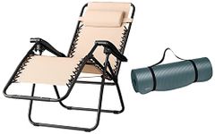 Amazon Basics Zero Gravity Reclining Lounge Portable Chair (Beige, Fabric & Steel) & AmazonBasics 13mm Extra Thick Yoga and Exercise Mat with Carrying Strap, Steel