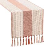 Rustic Farmhouse Table Runner 120 Iches Long Burlap Style 13“ x 120", Handmade Braided Table Runner with Tassels for Dining Party Holiday(DarkSalmon)