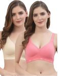 Floret Women's Cotton Non Padded Wire Free T-Shirt, Full-Coverage, Seamless Bra (T3050) Pack of 2 (Cup Size C 34 Skin-Rose)