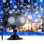 Christmas Snowflake Projector Lights Outdoor White LED Snowfall Christmas Lights Waterproof Snow Flurries Landscape Decorative Lighting for Xmas Holiday Party Garden Patio Indoor Home Decoration