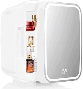 YASHE Mini Frigo per Camera, Frigo Skincare con Specchio LED, Piccolo Frigo da 4 L portatile, Termoelettrico, Riscaldatore e Raffreddatore 220V AC / 12V DC per Auto, Ufficio, Dormitorio (bianco)