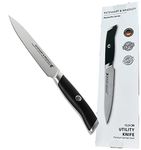 STEWART & BRADLEY 12.5Cm/5Inch Utility Vegetable Knife. Full Tang, Razor Sharp, Ultra Fine Highly Tempered German Steel 4028, Forged to 1400 Degrees, Precision Diamond Sharpened Small Kitchen Knife