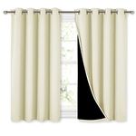 NICETOWN Room Warming Curtains, Bedroom Full Blackout Panels, Super Thick Insulated Window Covers, Complete Blackout Draperies with Black Liner for Short Window (Beige, Set of 2, 52 by 45-inch)