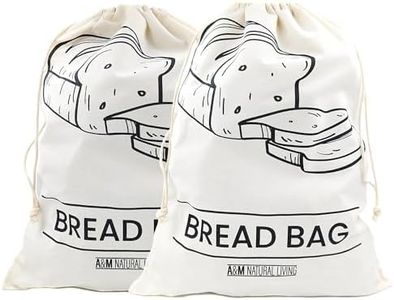 A&M Natural Living Bread Bag Storage Set of 2, 50cm x 40cm Cotton Bread Bags for Homemade Bread, Reusable, Breathable and Eco Friendly with Drawstring Closure