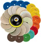 SPTA 15pcs Diamond Wet Polishing Pads Set, 4 inch Pads for Granite Stone Concrete Marble Floor Grinder or Polisher, 50#-6000# with Hook & Loop Backing Holder Pads for Wet Polisher