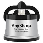 AnySharp Knife Sharpener, Hands-Free Safety, PowerGrip Suction, Safely Sharpens All Kitchen Knives, Ideal for Hardened Steel & Serrated, World's Best, Compact, One Size, Silver