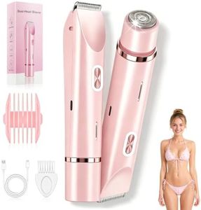 2 in 1 Bikini Trimmer for Women, Dual Head Bikini Shaver, Cordless Body Shaver, Electric Razor for Women, IPX7 Waterproof, Ultra Low Silent(Pink)